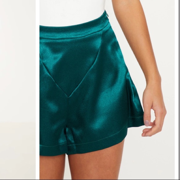 Emerald Green Satin High Waist Shorts - Picture 4 of 7